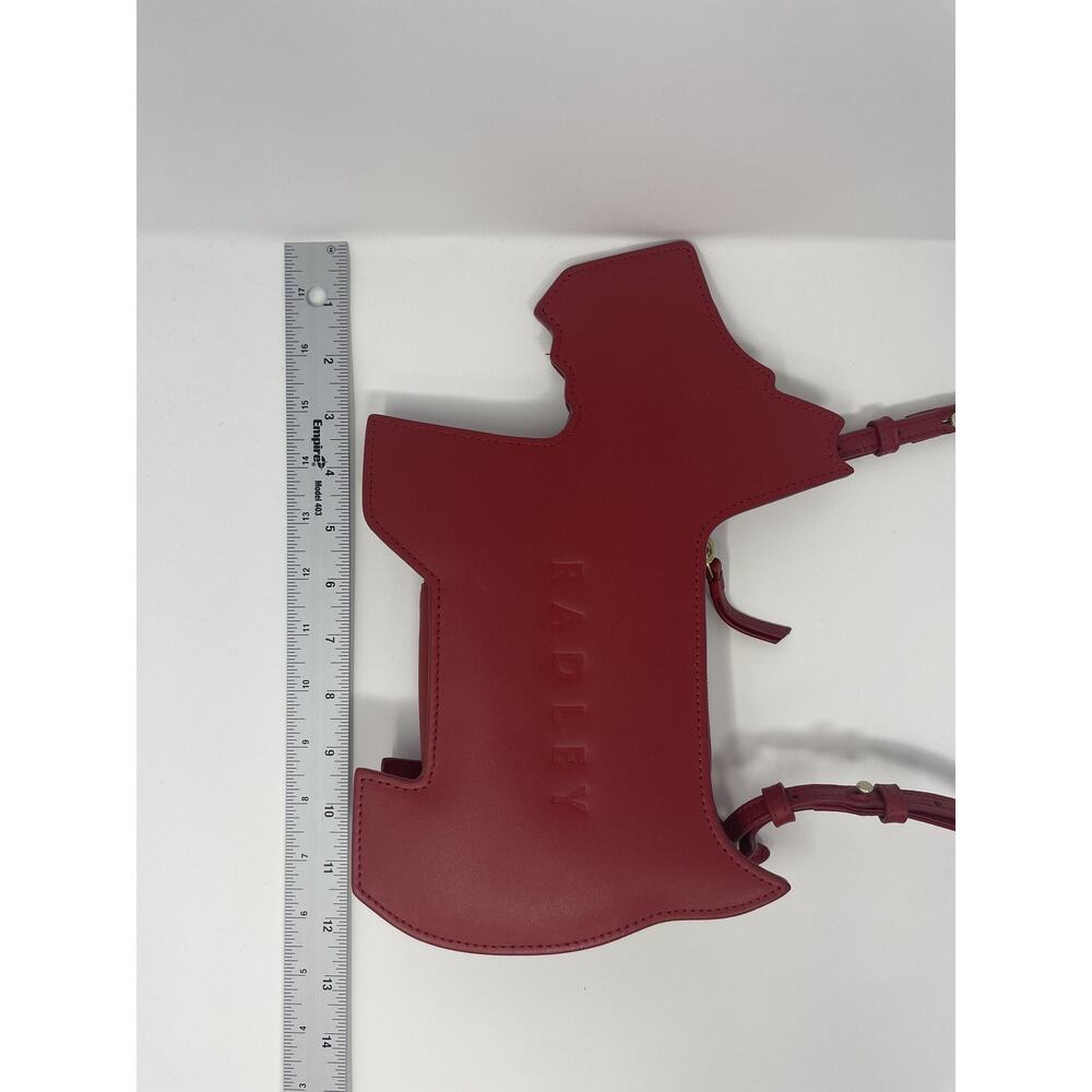 Radley Leather Crossbody Bag Womens Small Red Dog Shaped Cut Out Gold Trim - Picture 11 of 13